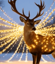 雪地中带灯串装饰的鹿12719#横屏 