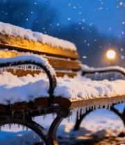 雪地长椅夜景13616#横屏 