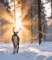 雪地森林中站立的驯鹿10779#横屏 