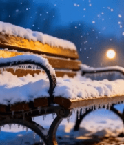 雪地长椅夜景13616#横屏 