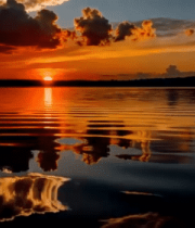 湖面日落天空倒影素材2258#横屏 