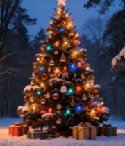 雪地森林中的装饰圣诞树7161#横屏 