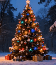 雪地森林中的装饰圣诞树7161#横屏 