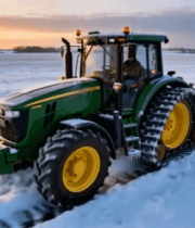 雪地中驾驶拖拉机的农民9838#横屏 