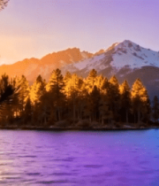 湖景雪山日出自然风光10910#横屏 