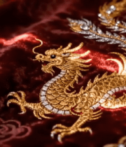 红色织物上的金龙刺绣2679#横屏 