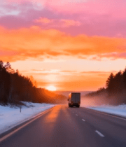 雪地公路货车行驶日落景象(1)1269#横屏 