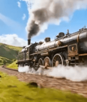 行驶在山间的蒸汽火车597#横屏 