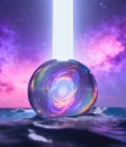 星空下海面的梦幻水晶球素材5407#横屏 