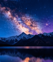 星空下的雪山湖泊夜景14150#横屏 