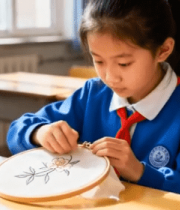 小学生教室中刺绣画面1747#横屏 