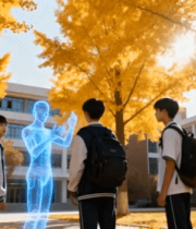 校园中学生与虚拟人物互动画面9735#横屏 