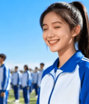 校园中学生列队微笑画面1576#横屏 