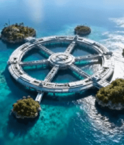 海上环形建筑与岛屿景观12457#横屏 