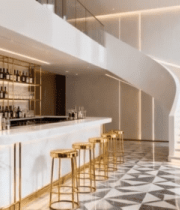 现代室内豪华吧台与旋转楼梯5943#横屏 