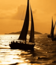 海上帆船夕阳全景5504#横屏 
