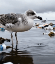 海鸥在海洋垃圾中觅食11002#横屏 
