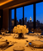 现代酒店餐厅内餐桌布置7458#横屏 