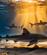 海底鲨鱼群阳光照射画面5011#横屏 