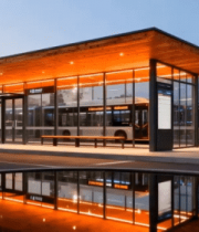 现代公交站台黄昏景象6870#横屏 