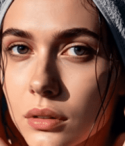 裹毛巾女人双手托脸特写9727#横屏 