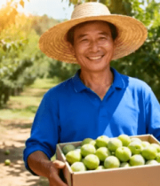 果农于果园捧箱青李子5964#横屏 