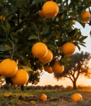 果园橙子树傍晚实景12883#横屏 