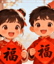 孩童持福字贺新春画面14300#横屏 