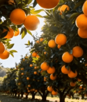 果园中挂满枝头的新鲜橙子7004#横屏 