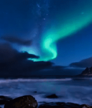 海边夜空下的极光景观6719#横屏 