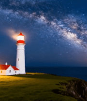海边灯塔星空夜景素材894#横屏 