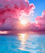 海边梦幻粉色云彩日落景象1654#横屏 