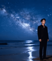 海边男子夜晚赏星空1449#横屏 