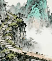 古风山水僧人独行桥上12389#横屏 