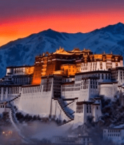 西藏布达拉宫雪山夕阳景观7014#横屏 