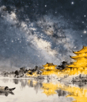 	 古风夜景中式建筑星空素材9740#横屏 