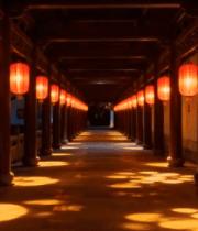 古风长廊红灯笼夜景2794#横屏 