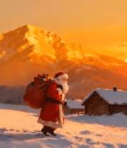 夕阳下雪地中的圣诞老人3619#横屏 