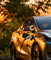 夕阳下新能源汽车充电场景4053#横屏 