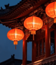 古建筑挂红灯笼夜景5133#横屏 