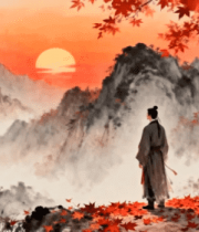 古风人物赏夕阳山水画面2913#横屏 