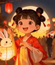 古风女孩持兔形灯笼逛集市2537#横屏 