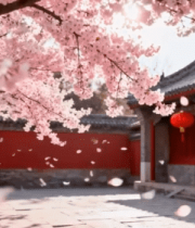 	 古风建筑前盛开的樱花1934#横屏 