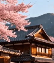 古风建筑旁盛开的樱花567#横屏 