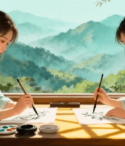 古风女子室内挥毫泼墨4508#横屏 