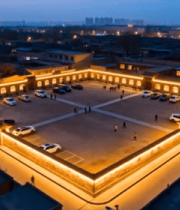 	 古城夜景停车场鸟瞰画面8055#横屏 