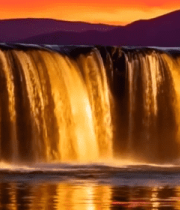 夕阳下瀑布自然风光素材5881#横屏 