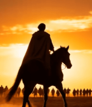 夕阳下骑马的人群剪影3074#横屏 