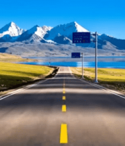 公路旁雪山湖泊自然风光13191#横屏 