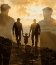 夕阳下家人户外漫步剪影14210#横屏 